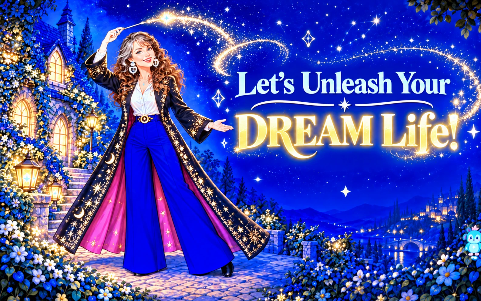 Molly Mahoney’s Dream Life presentation artwork: a magical illustrated scene reading Let’s Unleash Your Dream Life.
